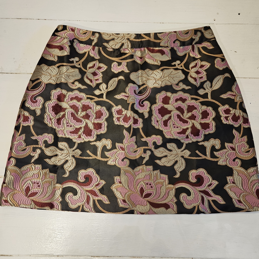 THML Black Skirt with Pink and Gold Floral Design